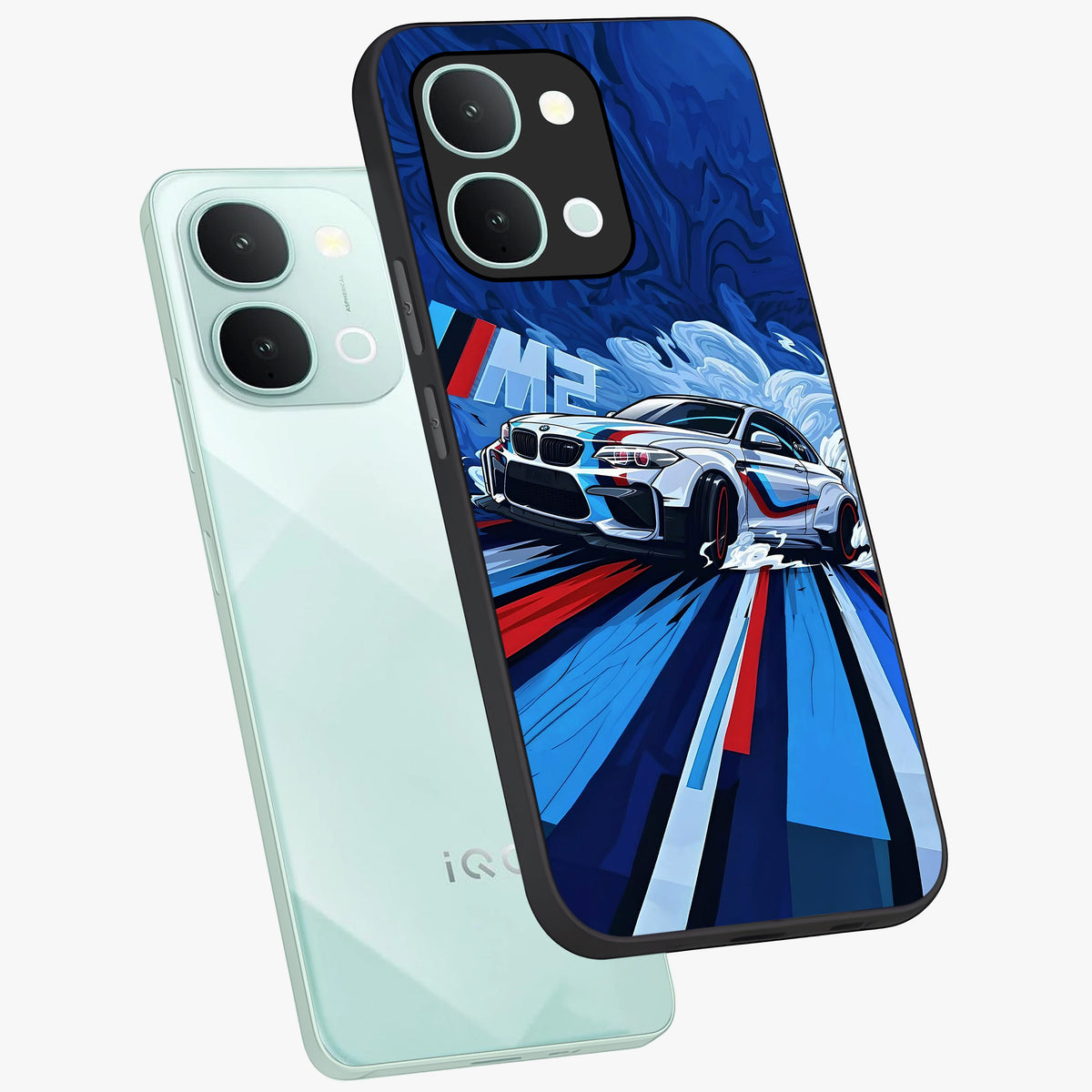 Drift Power Rush Glass Case displayed in angled mockup highlighting powerful drift car design with sporty aesthetic style.