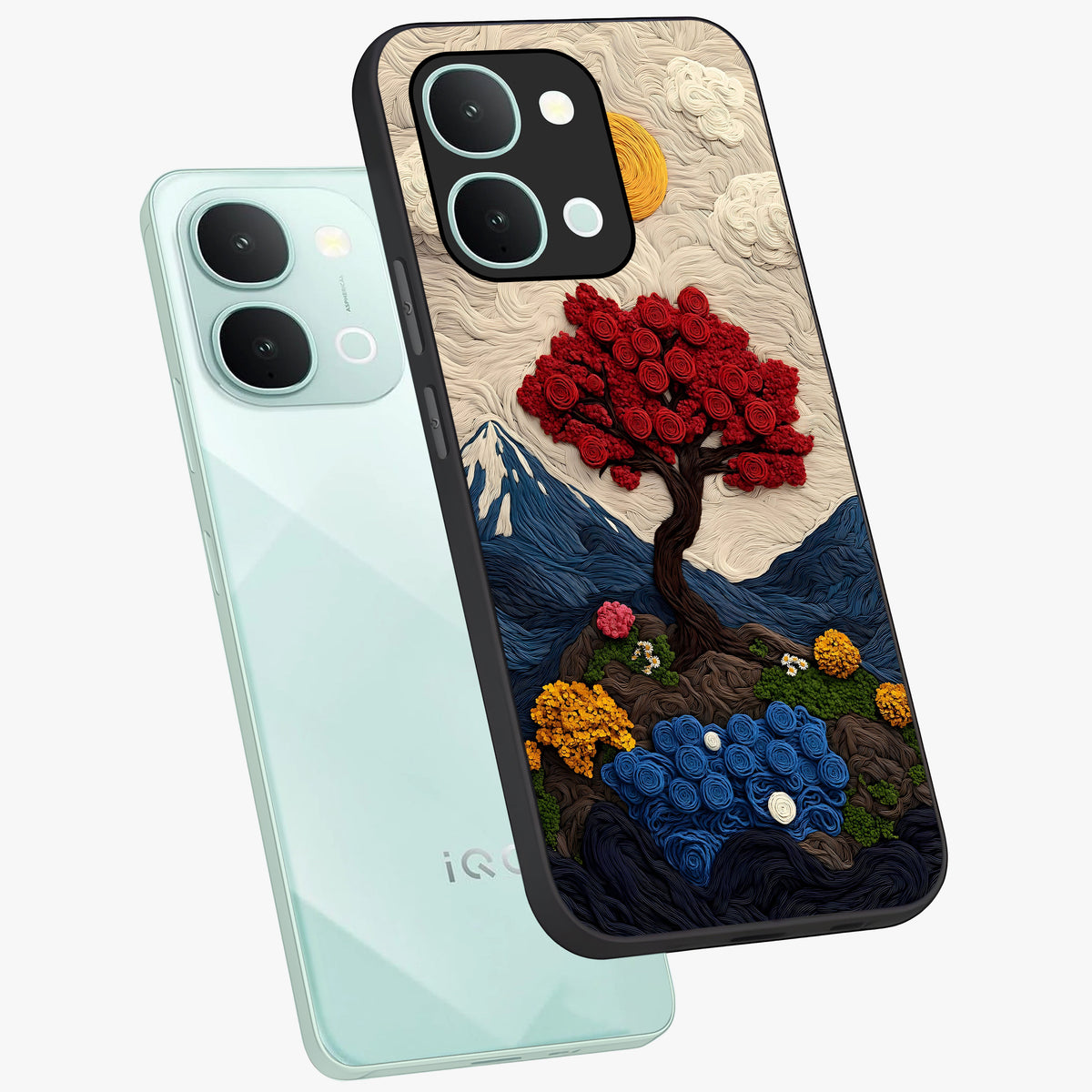 Eternal Nature Tapestry Glass Case displayed in angled mockup highlighting detailed botanical pattern with artistic aesthetic.