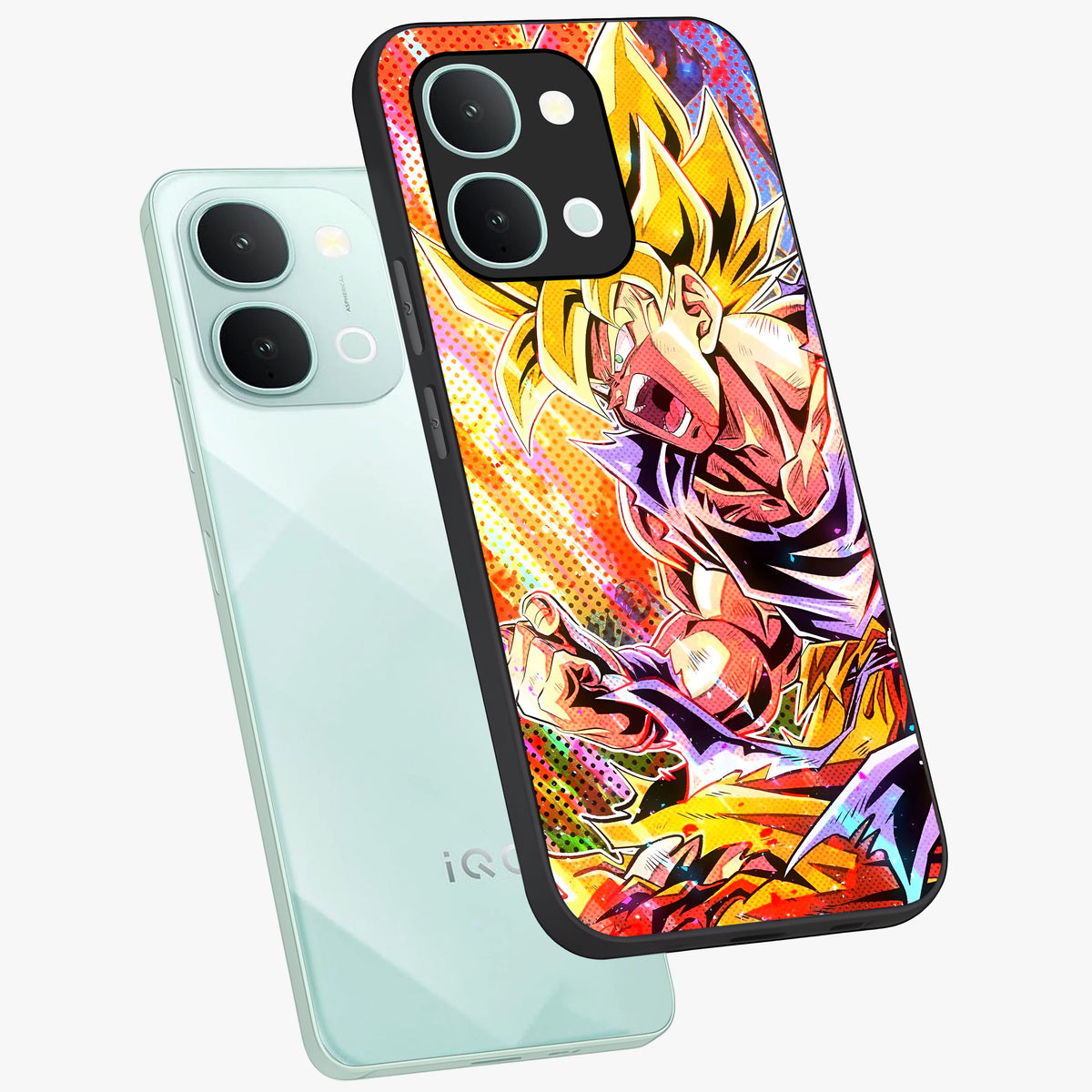 Firing Goku Glass Case displayed in angled mockup highlighting dynamic anime character design with action aesthetic.