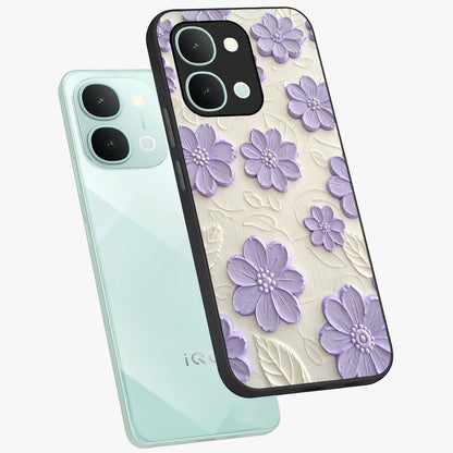 Floral Wall Art With Purple Flowers Glass Case displayed in angled mockup highlighting vibrant purple floral illustration with artistic aesthetic.