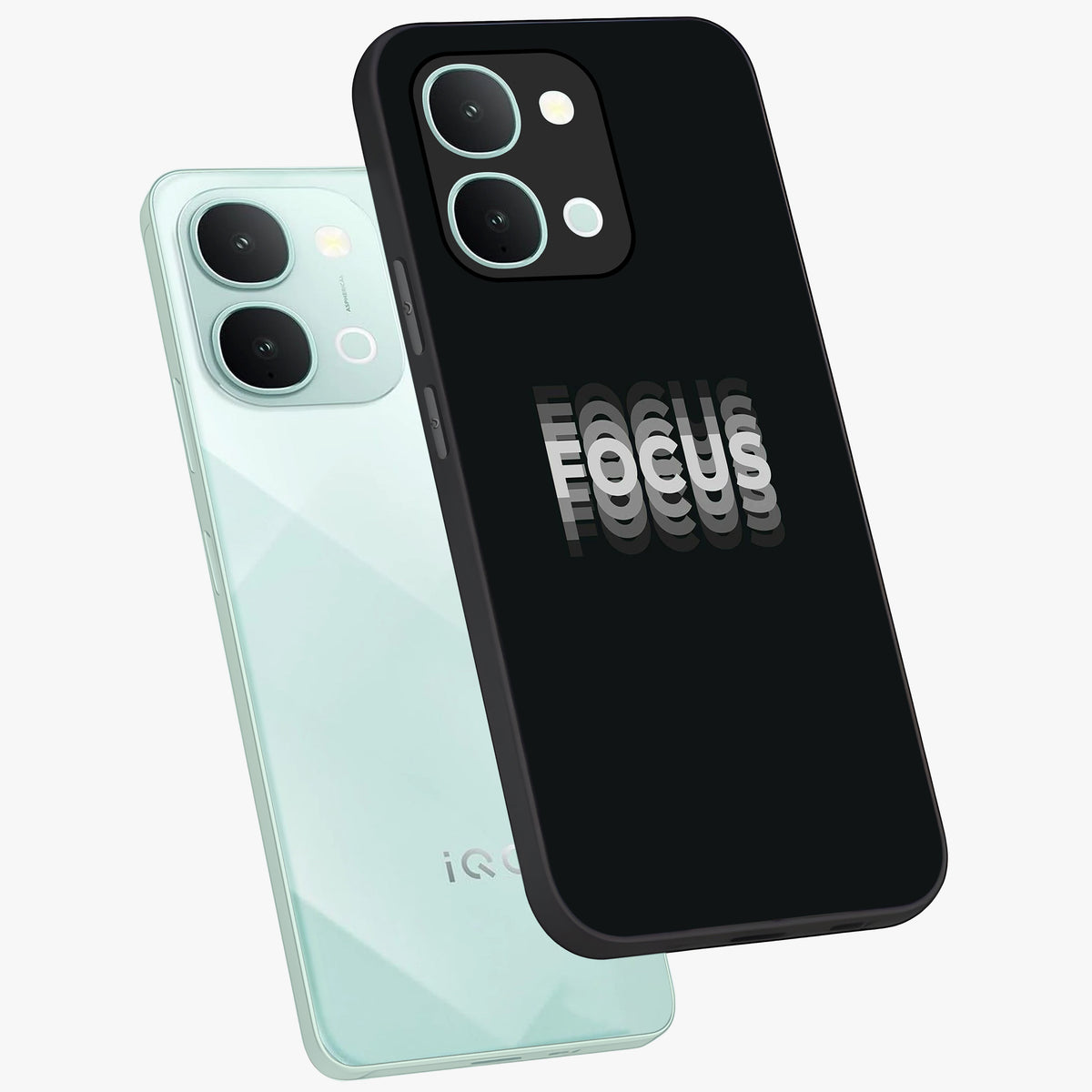 Focus Mode On Glass Case displayed in angled mockup highlighting clean minimal text artwork with modern aesthetic style.