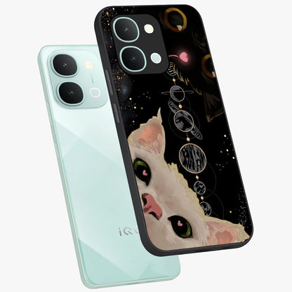 Galactic Cat Glass Case displayed in angled mockup highlighting celestial feline illustration with galaxy aesthetic style.