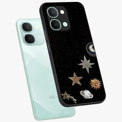 Galactic Charm Glow Glass Case displayed in angled mockup highlighting luminous galaxy inspired design with dreamy aesthetic.
