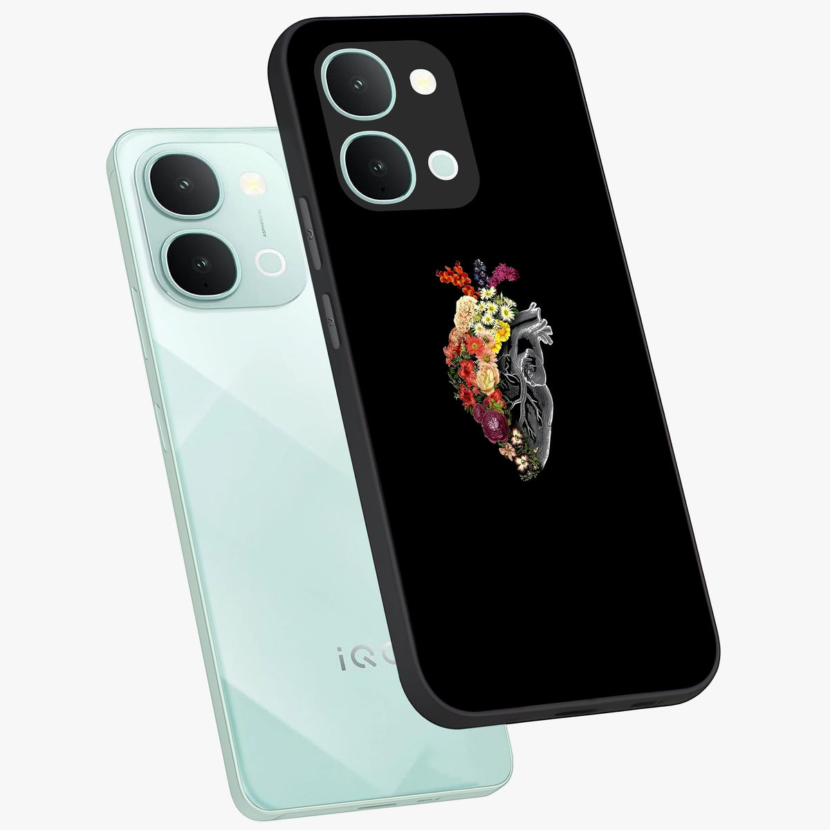 Heart With Flowers Glass Case displayed in angled mockup highlighting romantic flower design with soft aesthetic style.