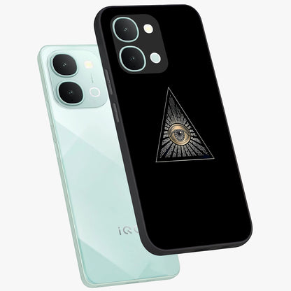 Illuminati Evil Glass Case displayed in angled mockup highlighting dark occult inspired design with bold aesthetic style.