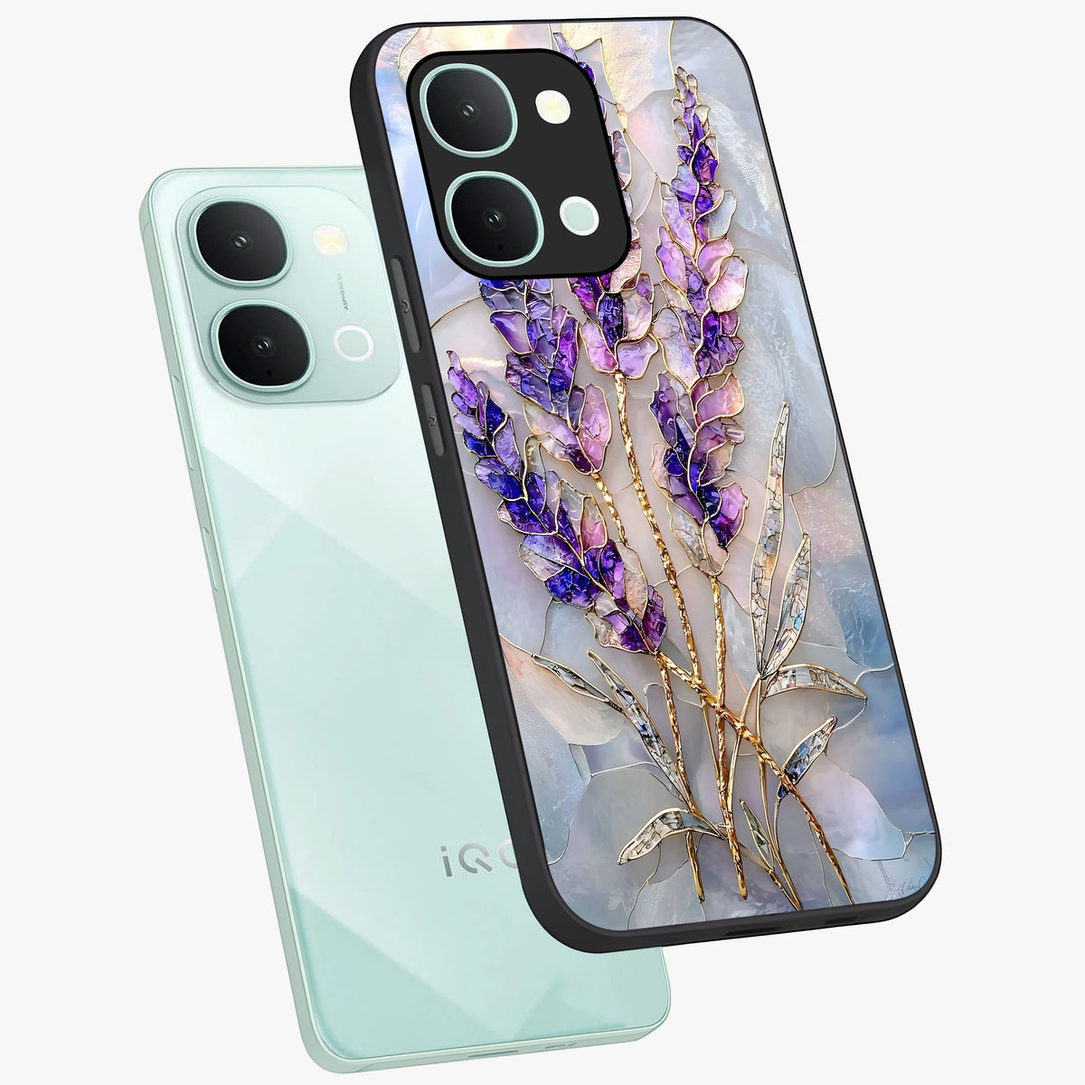 Lavender Dream Glow Glass Case displayed in angled mockup highlighting dreamy purple glow design with soft artistic style.