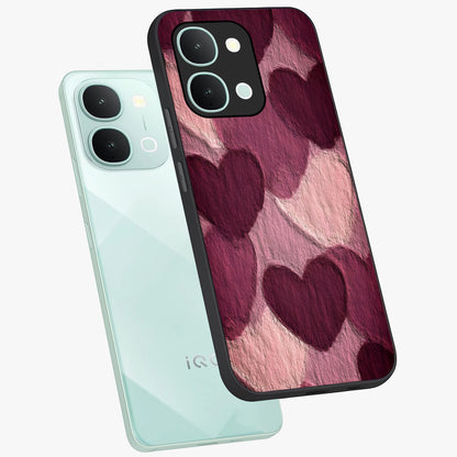 Layered Paper Hearts Glass Case displayed in angled mockup highlighting creative paper craft heart design with romantic aesthetic.