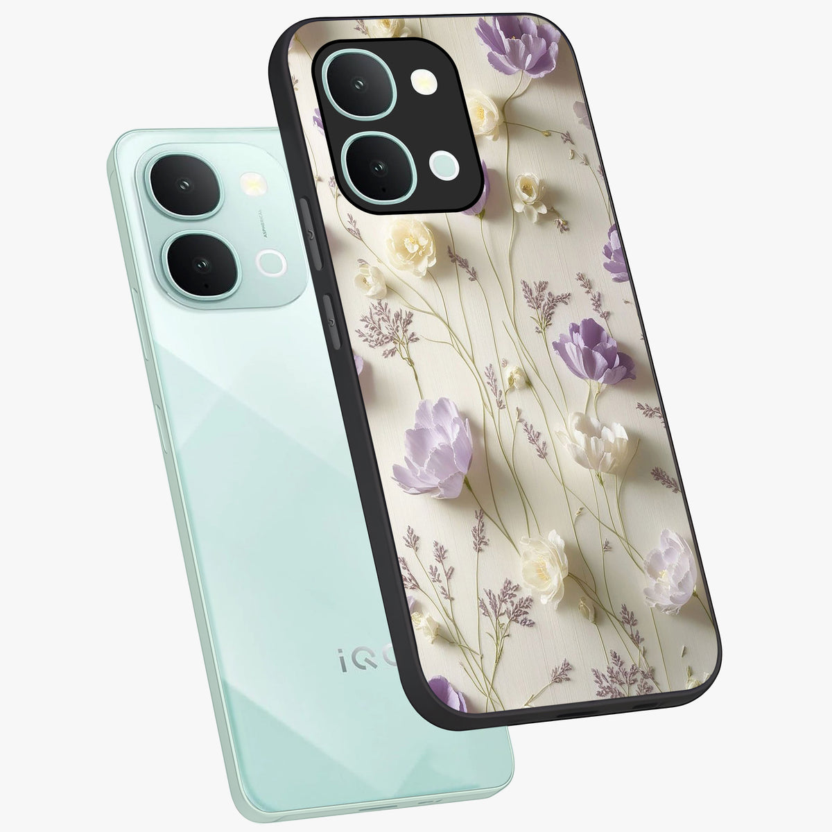Lilac Breeze Harmony Glass Case displayed in angled mockup highlighting calm lilac breeze design with soothing aesthetic style.