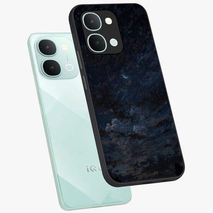 Lunar Veil Silence Glass Case displayed in angled mockup highlighting soft lunar design with peaceful celestial aesthetic.