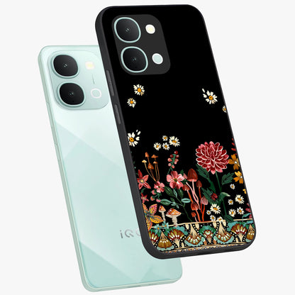 Midnight Bloom Pattern Glass Case displayed in angled mockup highlighting elegant flower design with midnight aesthetic style.