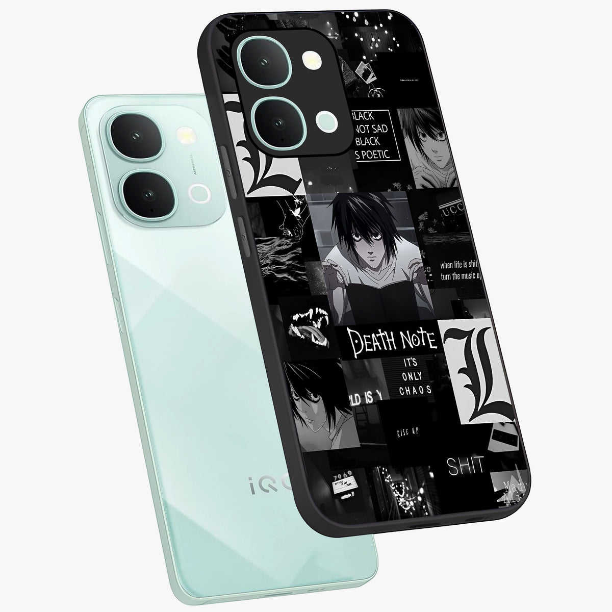 Midnight Chaos Mind Glass Case displayed in angled mockup highlighting chaotic artistic design with dramatic midnight aesthetic.