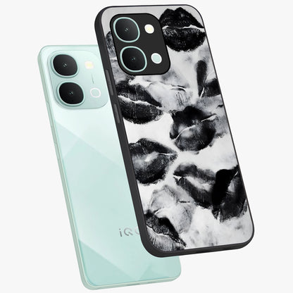 Midnight Kiss Marks Glass Case displayed in angled mockup highlighting playful romantic design with bold midnight aesthetic.