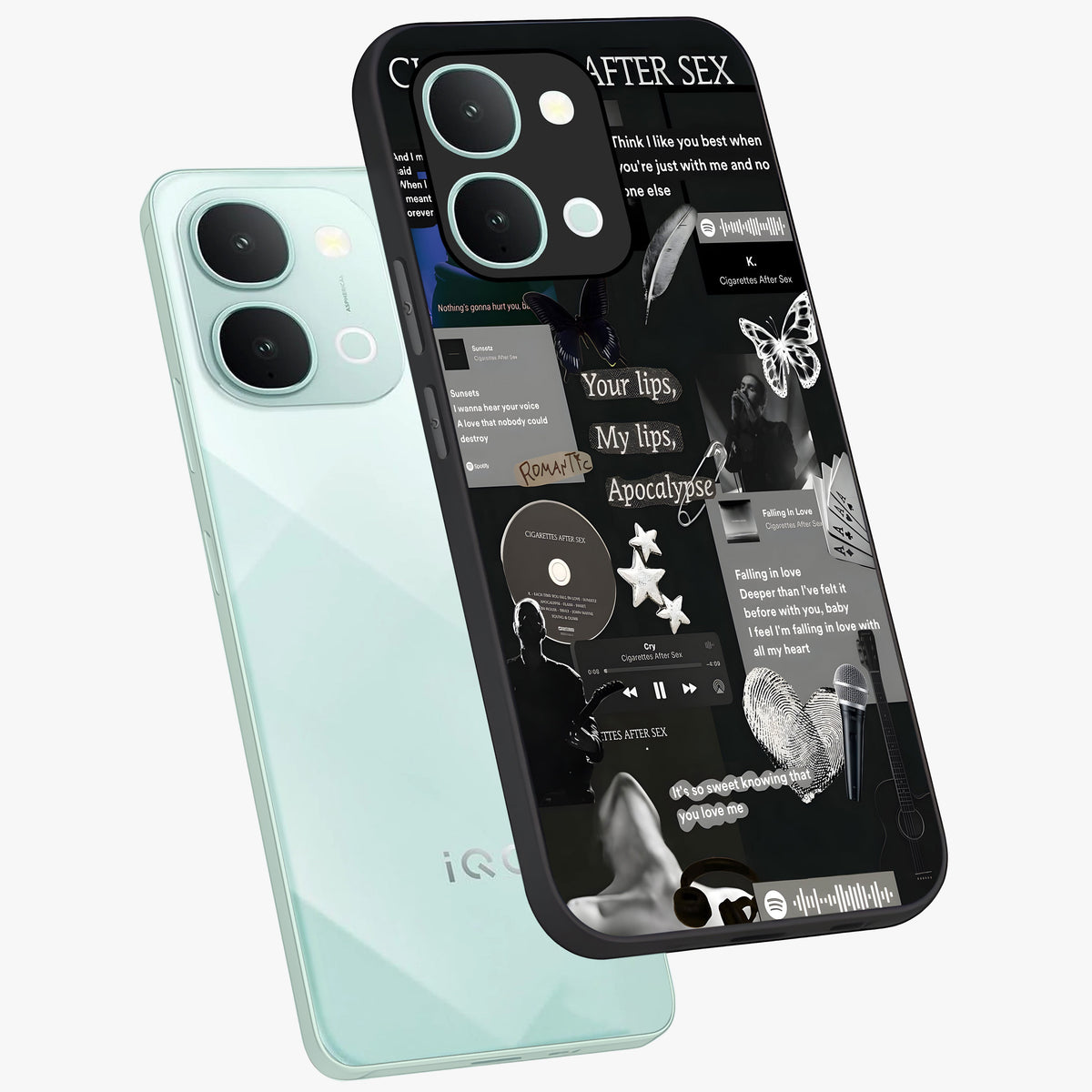 Midnight Love Echo Glass Case displayed in angled mockup highlighting elegant love inspired design with deep aesthetic style.