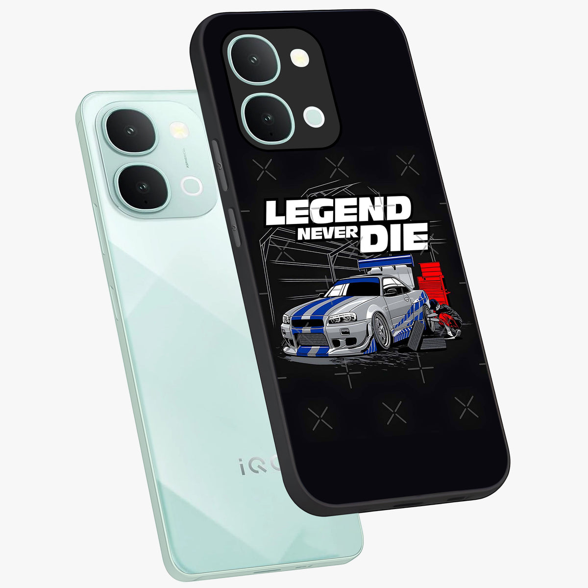 Midnight Racing Legacy Glass Case displayed in angled mockup highlighting dynamic automotive design with bold midnight aesthetic.