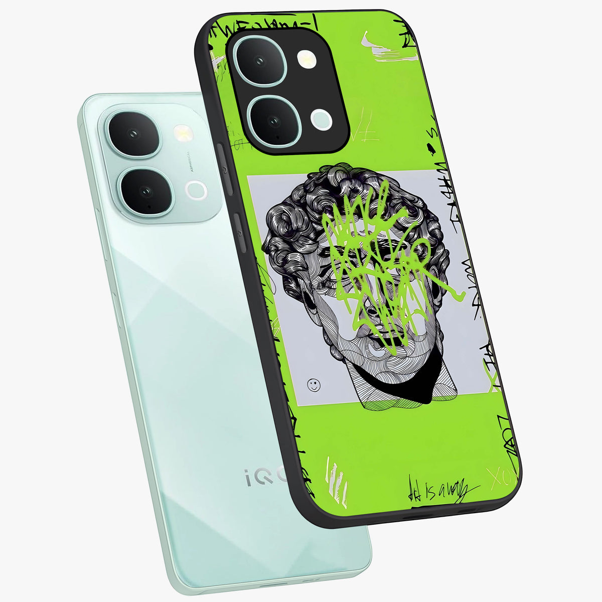 Neo Graffiti Rebellion Glass Case displayed in angled mockup highlighting urban street art design with rebellious aesthetic.