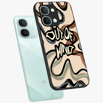 Out Of Mind Glass Case displayed in angled mockup highlighting bold statement design with modern artistic aesthetic.