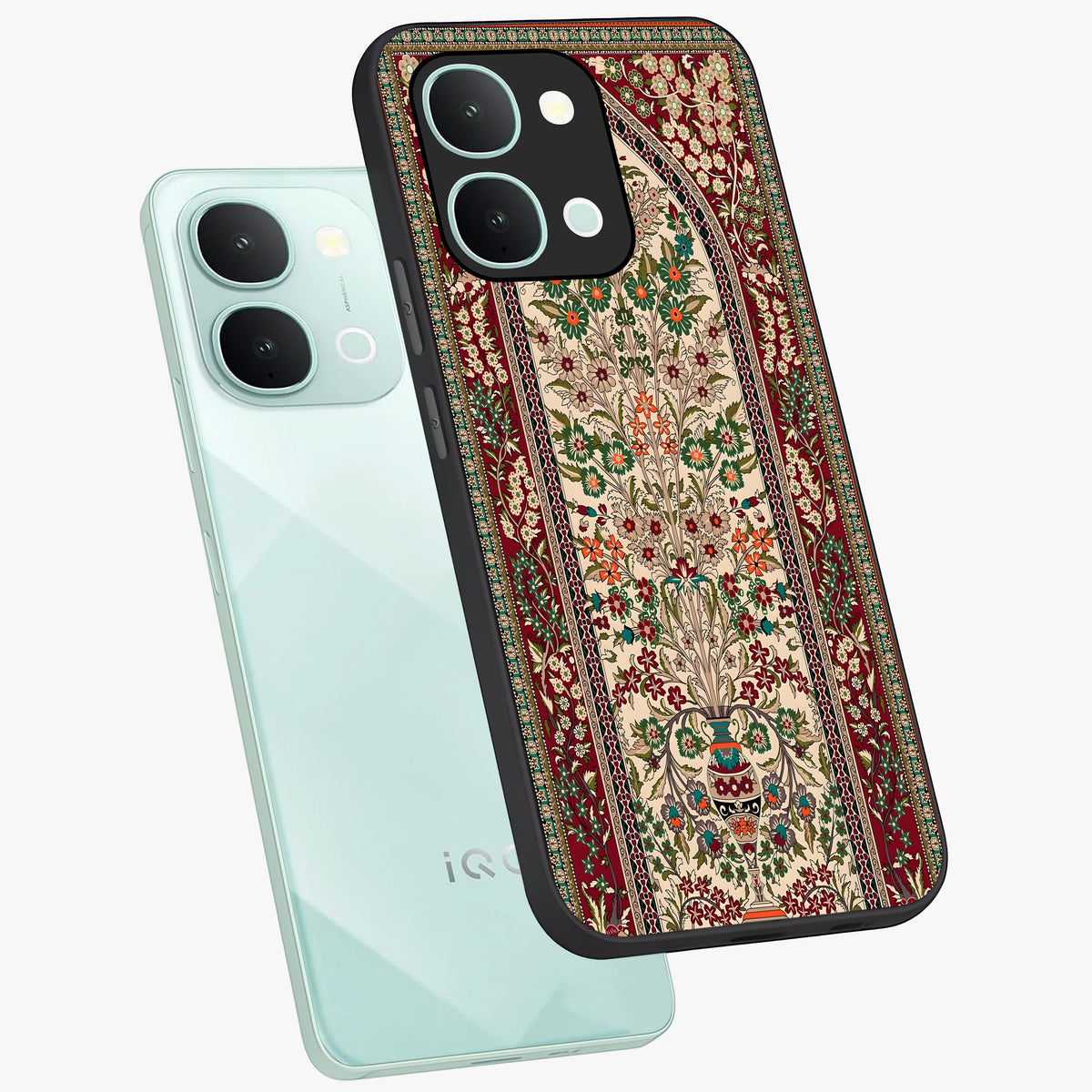 Persian Inspired Glass Case displayed in angled mockup highlighting intricate traditional design with elegant cultural aesthetic.