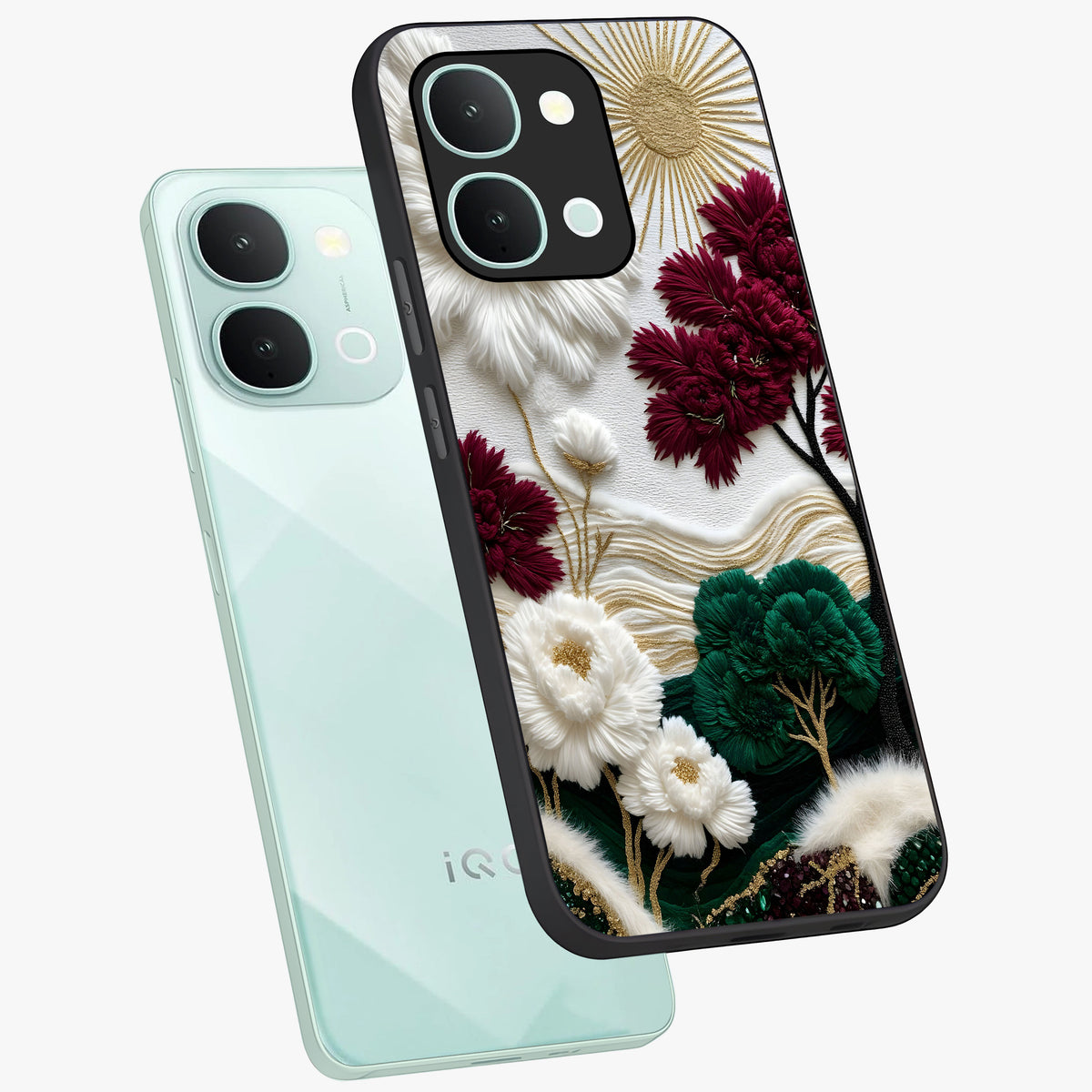 Radiant Bloom Elegance Glass Case displayed in angled mockup highlighting graceful floral design with radiant aesthetic style.