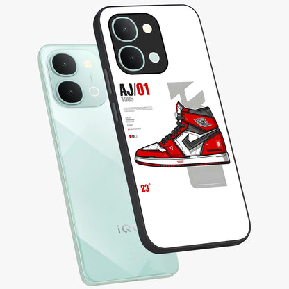 Retro Sneaker Blueprint Glass Case displayed in angled mockup highlighting detailed shoe design with sporty retro aesthetic.