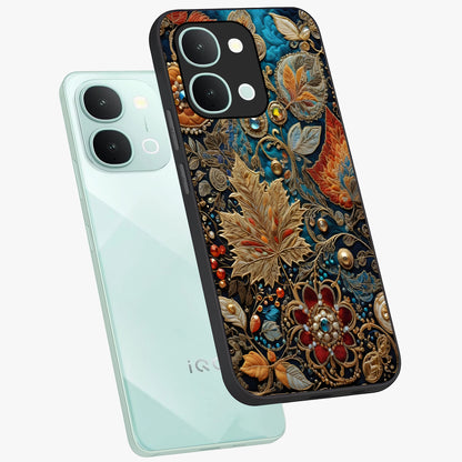 Royal Jewel Garden Glass Case displayed in angled mockup highlighting vibrant jewel inspired floral design with elegant aesthetic.