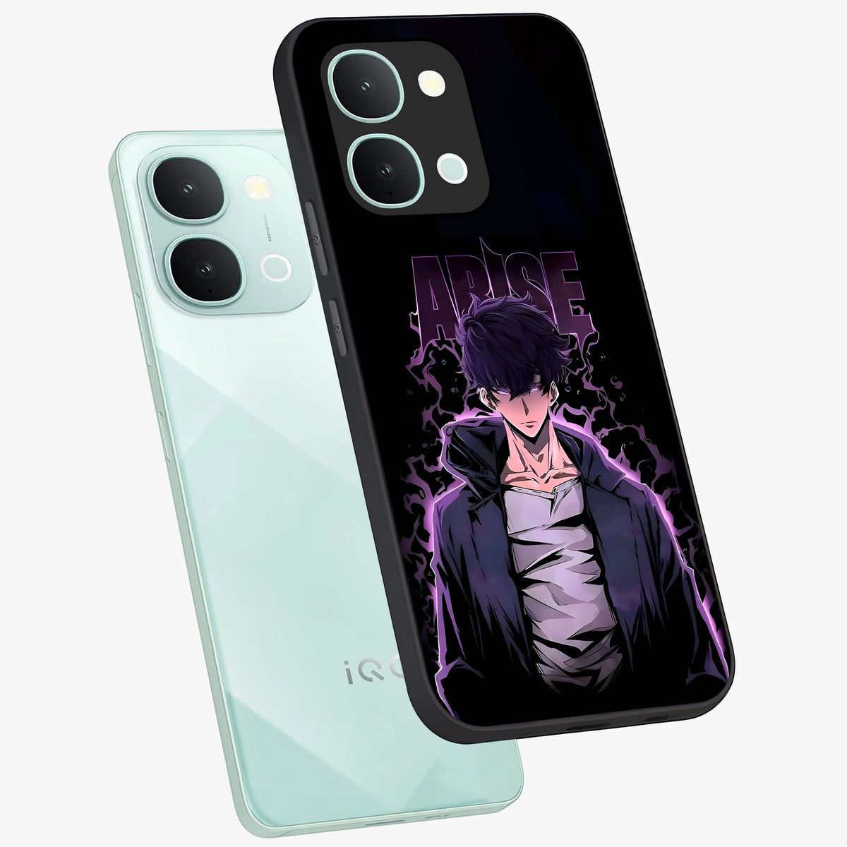 Shadow Monarch Awakening Glass Case displayed in angled mockup highlighting dramatic shadow warrior design with fantasy aesthetic.