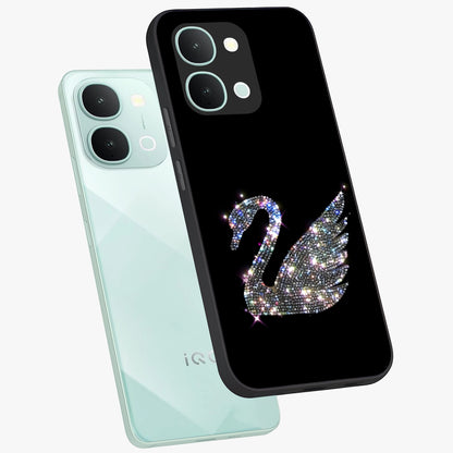 Starlit Swan Grace Glass Case displayed in angled mockup highlighting elegant swan illustration with dreamy celestial aesthetic.