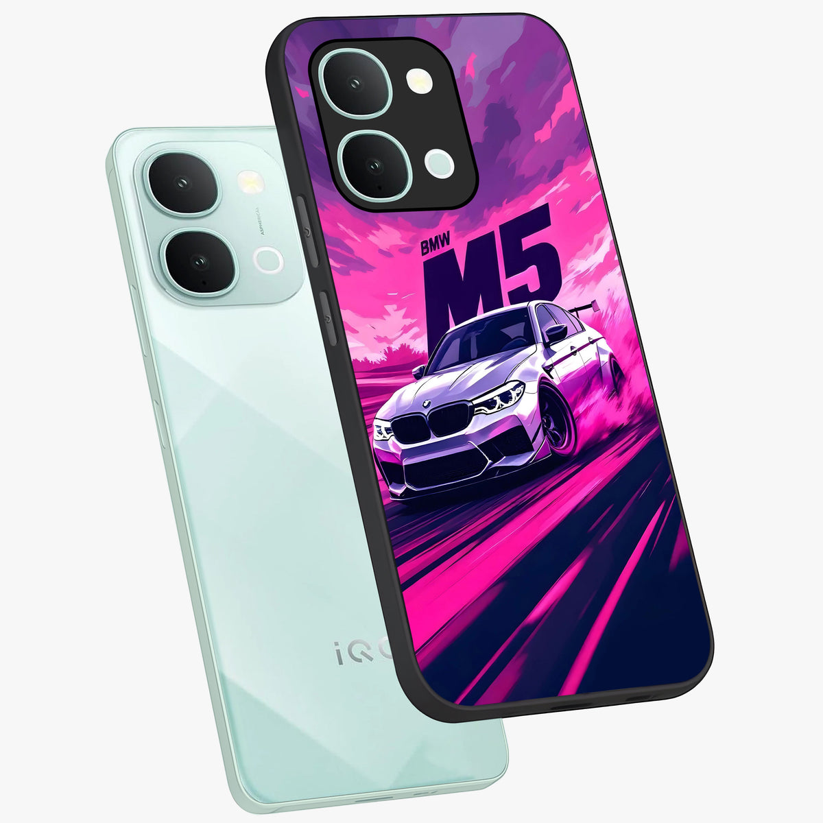 Velocity Drift Pulse Glass Case displayed in angled mockup highlighting dynamic drift design with sporty automotive aesthetic.