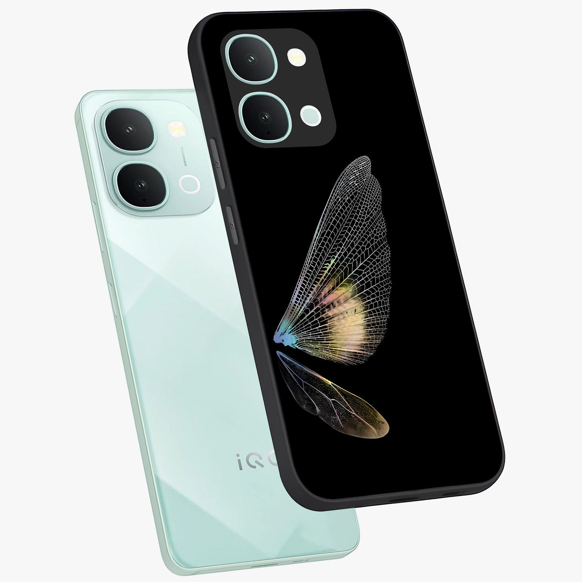 Whispers Of Wings Glass Case displayed in angled mockup highlighting soft feather design with celestial aesthetic style.