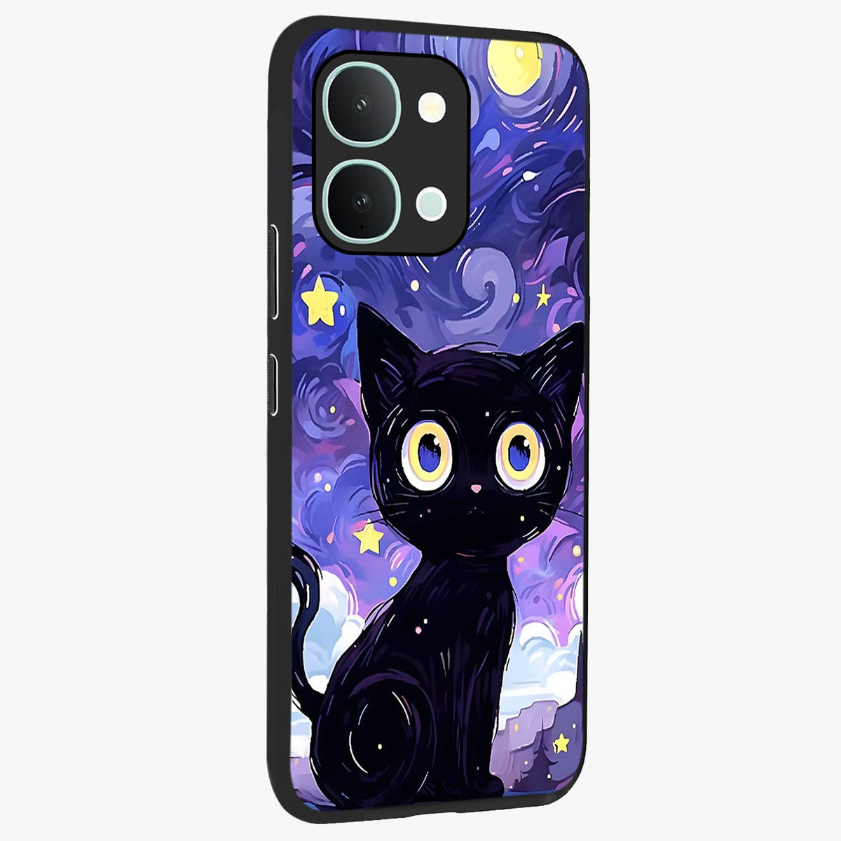 Abstract Cat Art Glass Case upright view showcasing creative feline illustration and aesthetic artistic style.