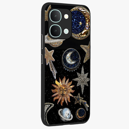 Celestial Gem Constellations Glass Case upright view showcasing cosmic constellation artwork with celestial aesthetic style.