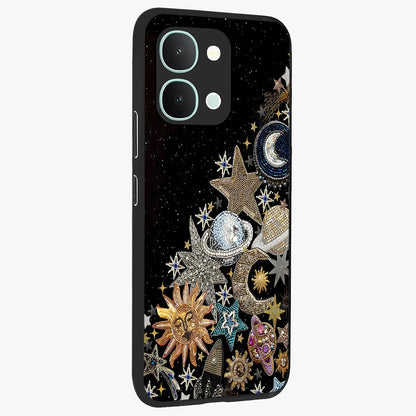 Cosmic Sparkle Dreams Glass Case upright view showcasing glowing cosmic artwork with magical galaxy theme.