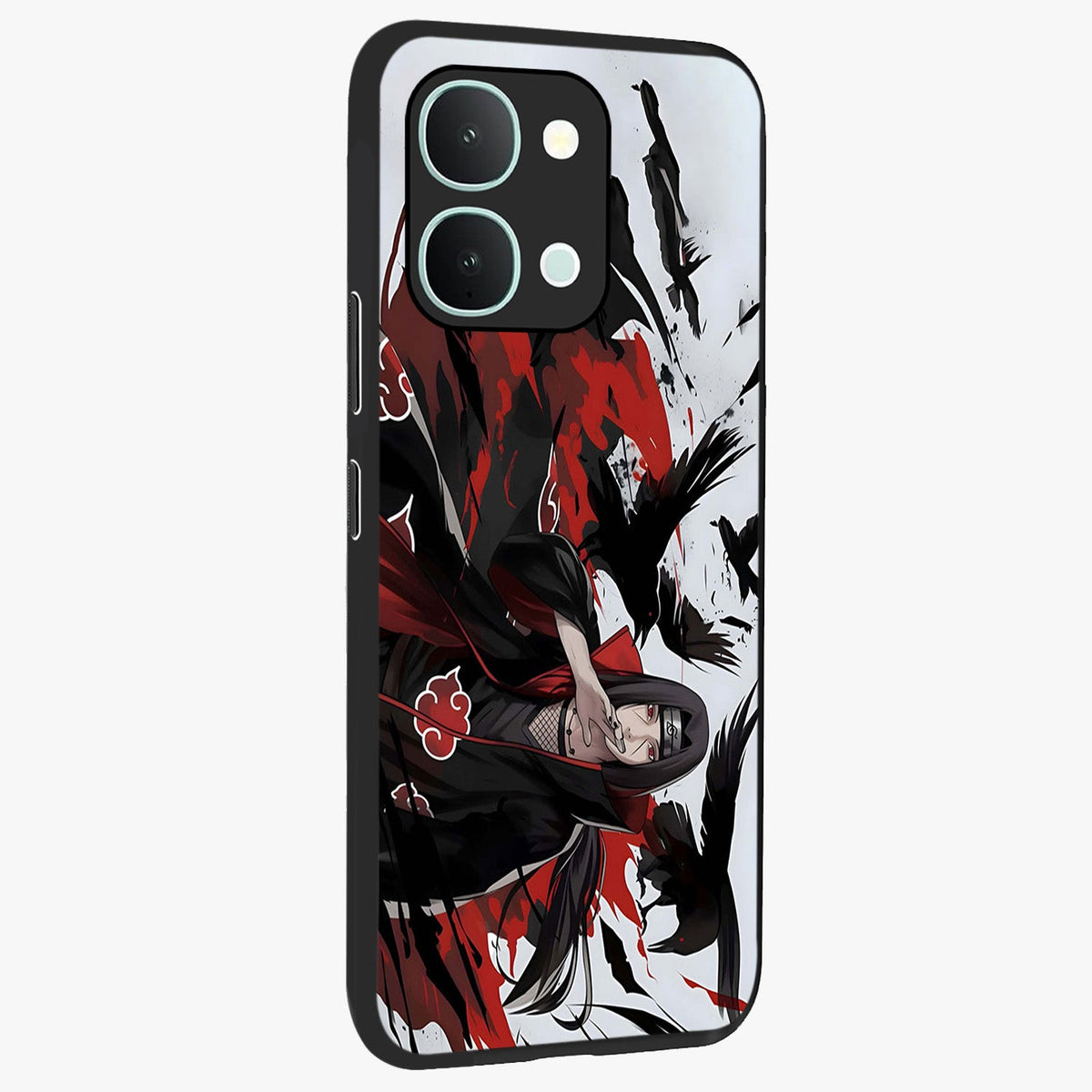 Crimson Crow Illusion Glass Case upright view showcasing striking crow illusion artwork with intense crimson theme.