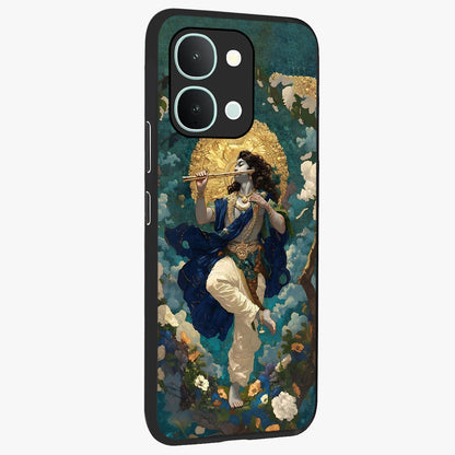 Divine Krishna Art Glass Case upright view showcasing divine Krishna artwork with sacred artistic theme.