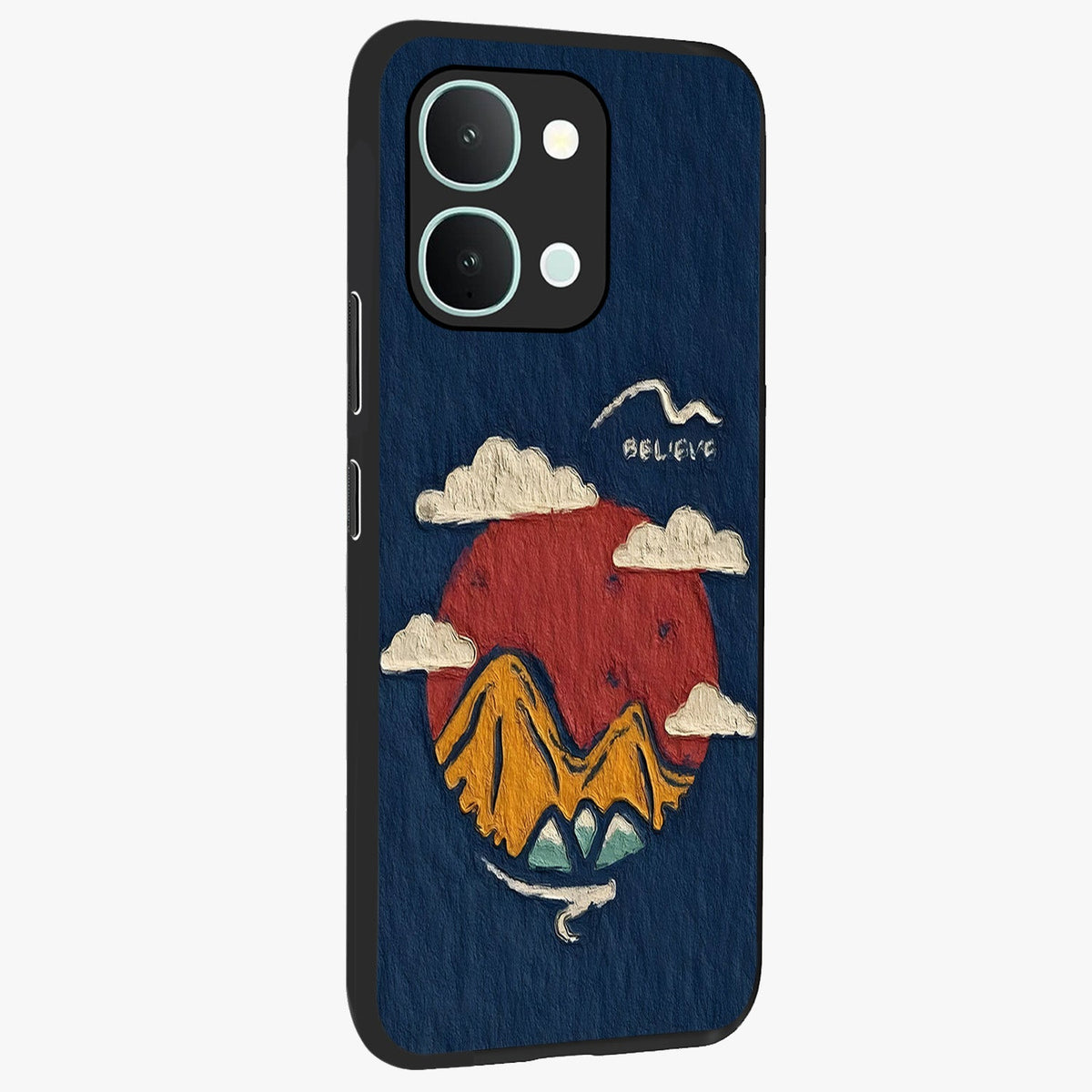 Dream Beyond Mountains Glass Case upright view showcasing beautiful mountain scenery with inspirational nature theme.