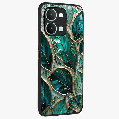 Emerald Leaf Glass Glass Case upright view showcasing fresh green leaf artwork with calming nature inspired style.