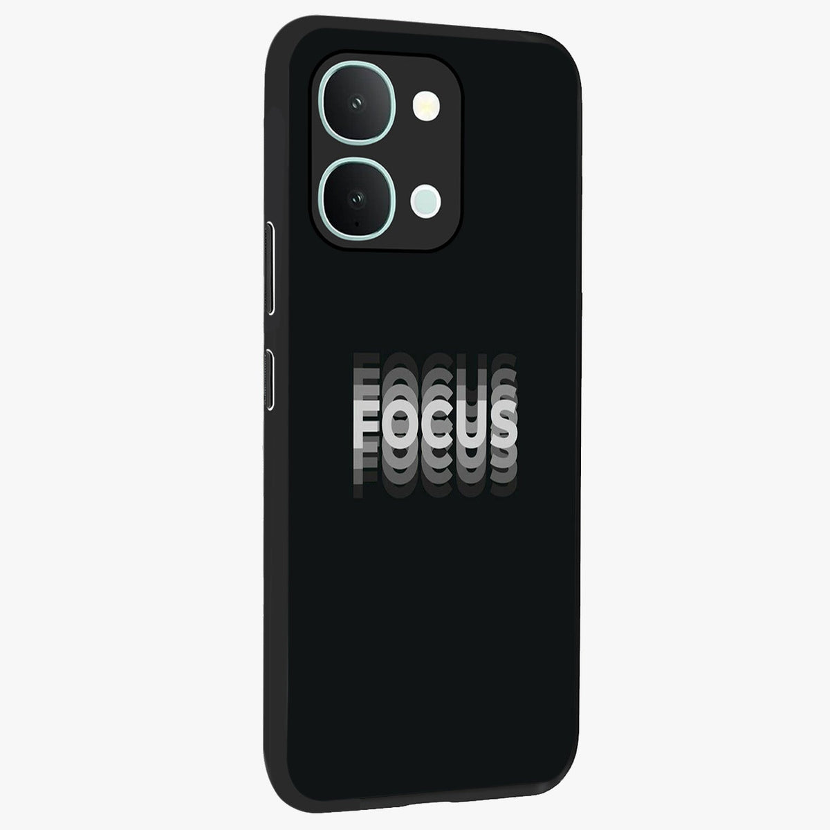 Focus Mode On Glass Case upright view showcasing strong typography statement with sleek motivational theme.