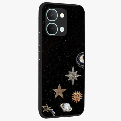 Galactic Charm Glow Glass Case upright view showcasing glowing cosmic charm artwork with magical celestial style.