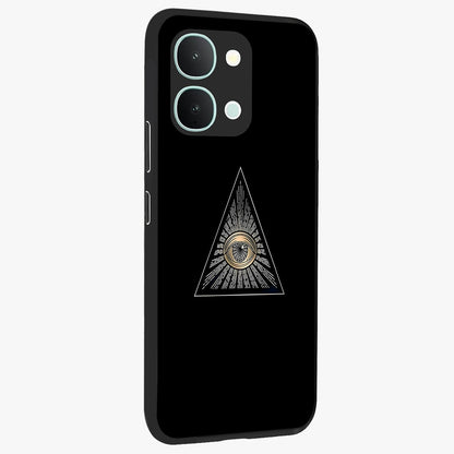 Illuminati Evil Glass Case upright view showcasing striking illuminati artwork with mysterious symbolic theme.
