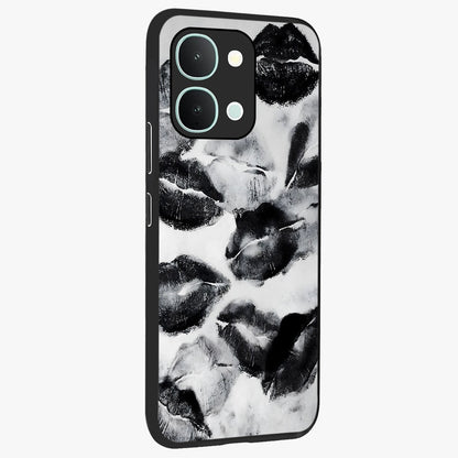 Midnight Kiss Marks Glass Case upright view showcasing stylish kiss mark artwork with trendy romantic theme.