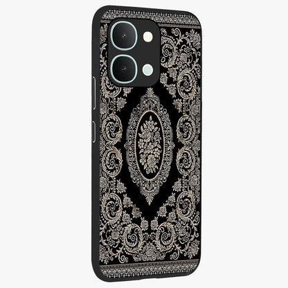 Noir Bloom Elegance Glass Case upright view showcasing graceful floral artwork with luxurious dark theme.