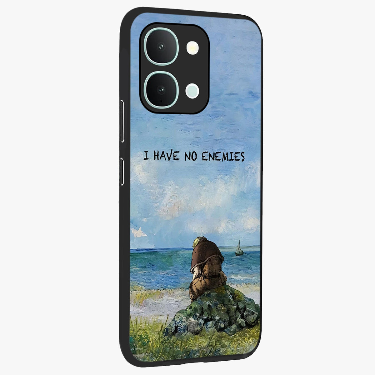 Peace Beyond War Glass Case upright view showcasing powerful peace symbol artwork with inspirational theme.
