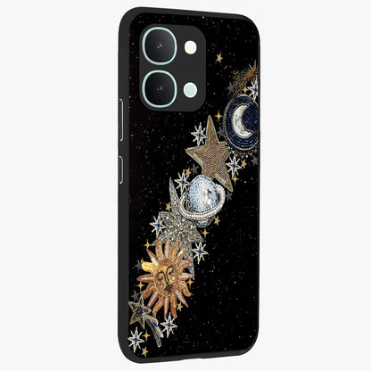 Pearls Universe Object Glass Case upright view showcasing decorative pearl themed artwork with cosmic elegance.