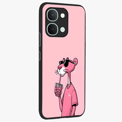 Pink Panther Glass Case upright view showcasing fun animated artwork with stylish retro cartoon theme.