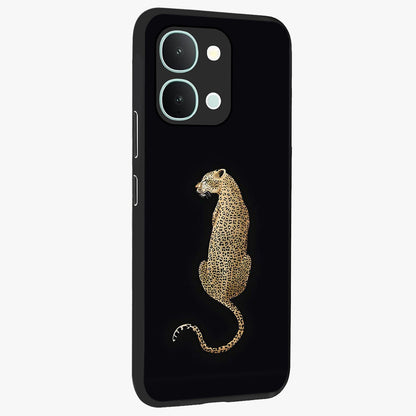 Regal Leopard Glass Case upright view showcasing striking leopard artwork with fierce wildlife theme.