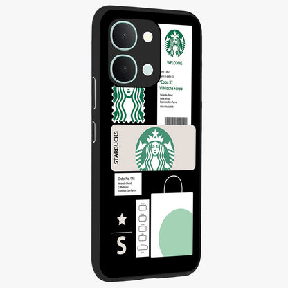 Starbucks Mocha Glass Case upright view showcasing trendy coffee inspired artwork with modern lifestyle theme.