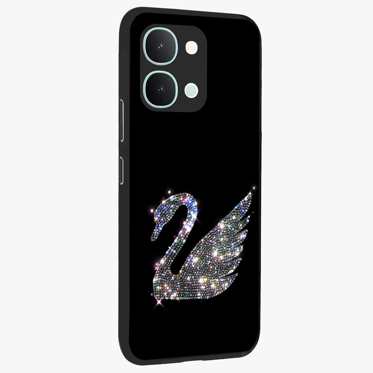 Starlit Swan Grace Glass Case upright view showcasing beautiful swan artwork with peaceful night themed design.