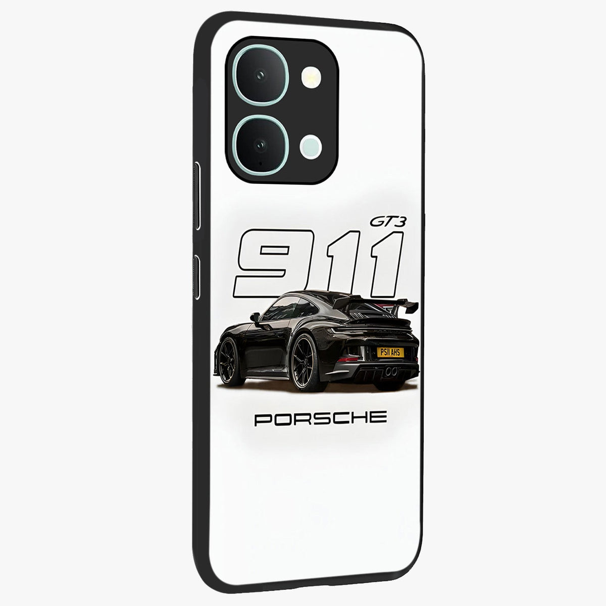 Turbo Legacy Icon Glass Case upright view showcasing bold racing inspired artwork with classic car theme.