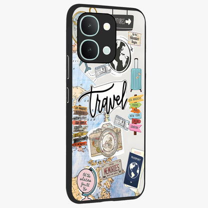 Wanderlust Journal Glass Case upright view showcasing wanderlust inspired artwork with creative exploration theme.