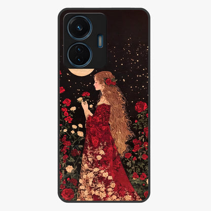 Crimson Dreams Glass Case showing flat back view with dreamy crimson artwork and glossy glass finish.
