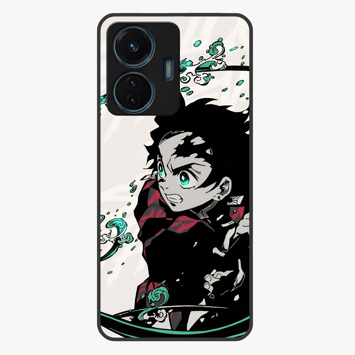Demon Slayer Glass Case showing flat back view with bold anime inspired artwork and glossy glass finish.